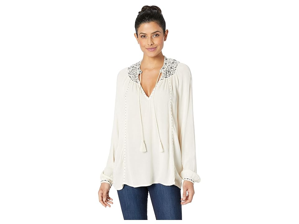 

Lucky Brand Embroidered Peasant Top (Birch) Women's Blouse
