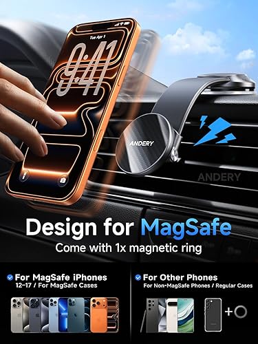 Miniatura 6 de ANDERY Car Phone Holder for MagSafe [360° Adjustable Memory Alloy Arm 2400gf Strongest Magnetic Power] Bendable Car Mount, Phone Holders for Your