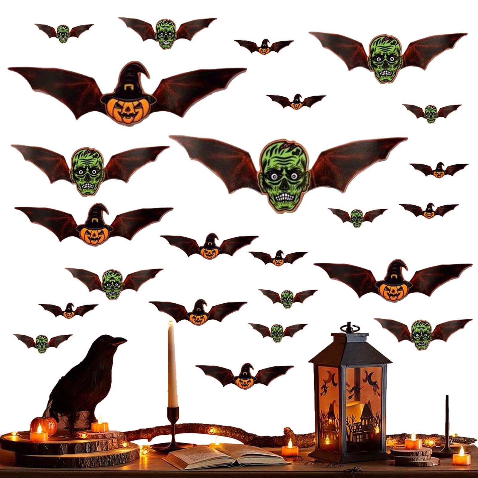 Autocollants Chauves-Souris 3D Éclairées Décalques Décoratifs Fête Maison