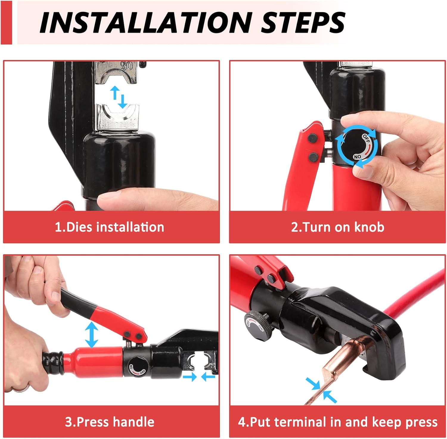 Hydraulic Crimping Tool YYQ-70, 45KN Hydraulic Punch Tool with 8 Hex Crimp Dies, Heat-Treated Steel Construction, Ergonomic Non-Slip Handle for Electricity, Communication, Traffic Applications
