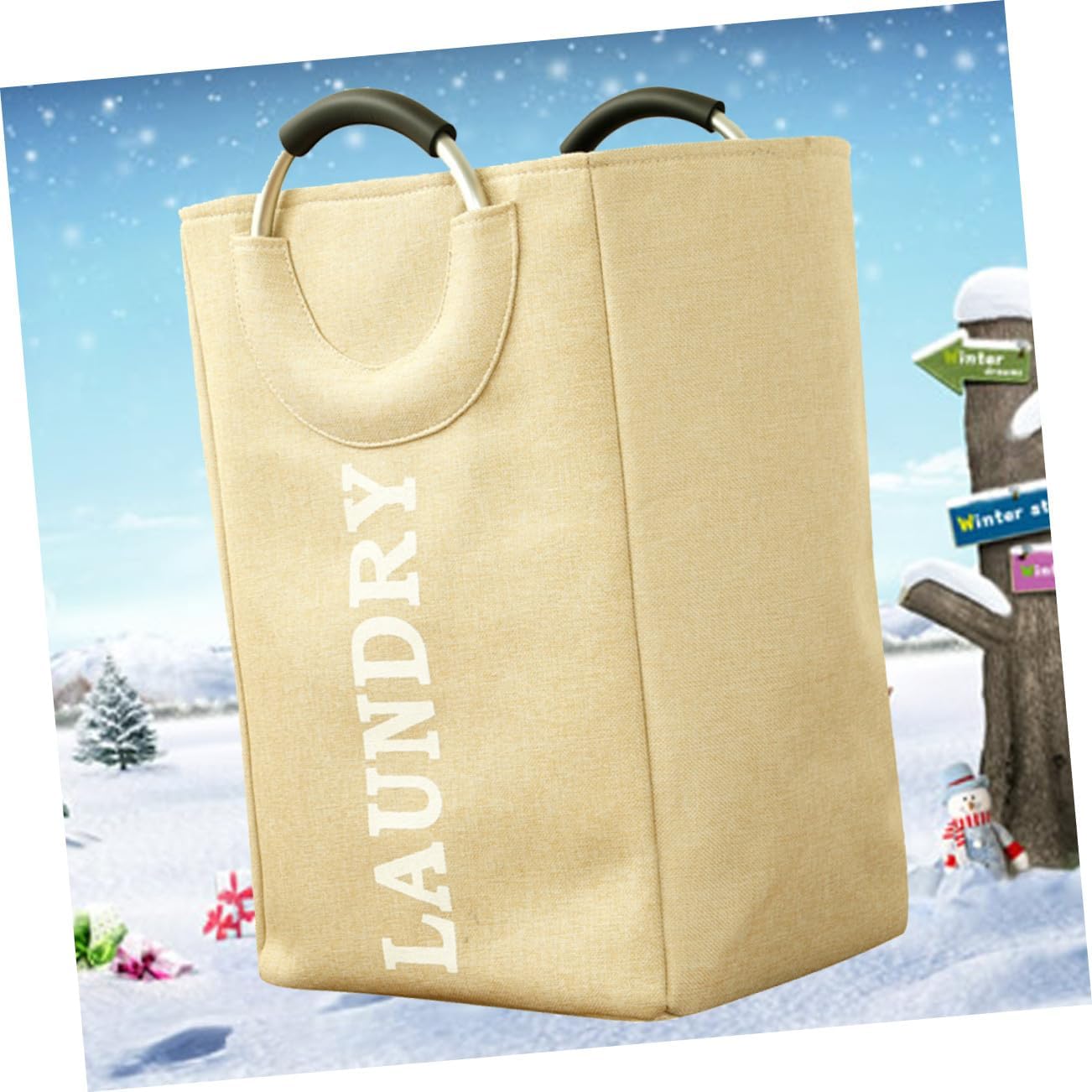 Nordic Style Large Foldable Storage Basket with Aluminum Handles Fabric Laundry Hamper for Bedroom Dorm Nursery Beige Space-saving Clothes Organizer with Sturdy Design