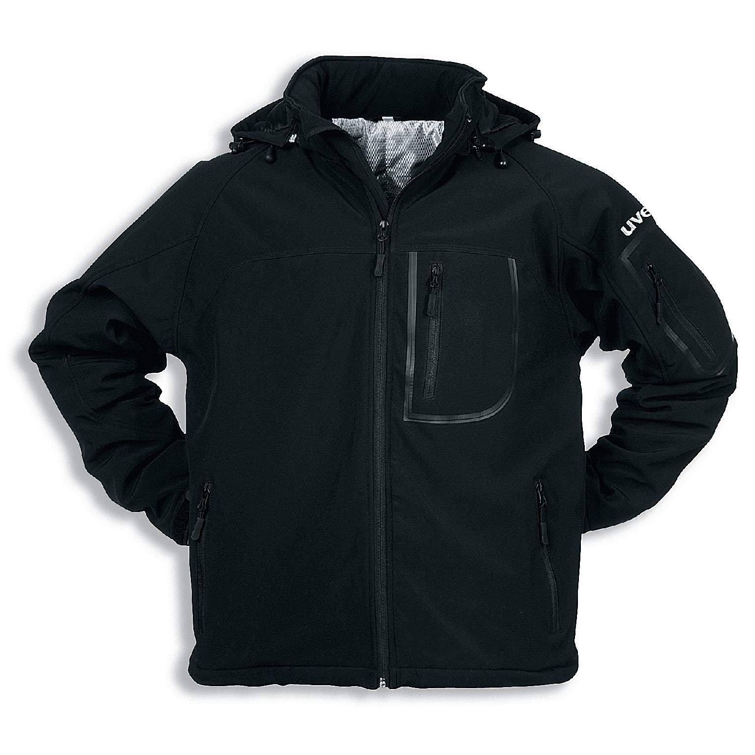 Uvex Męska kurtka robocza Softshell – czarna męska kurtka outdoorowa – regulowany ściągacz i kaptur