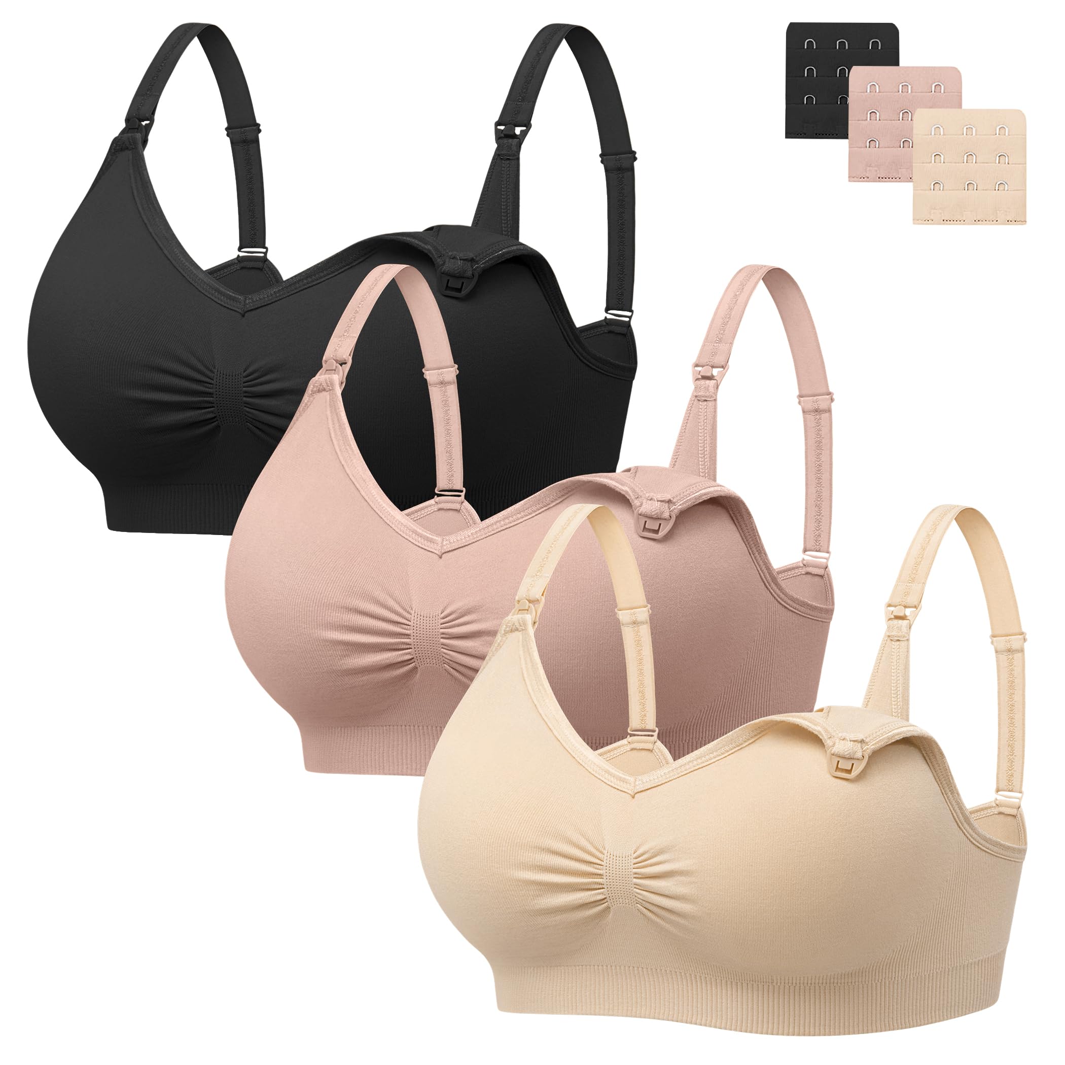 Angelhood Womens Seamless Sleep Nursing Bra,Breastfeeding Maternity Bra with Remove Bra Pads Extenders Pack of 3-image-25