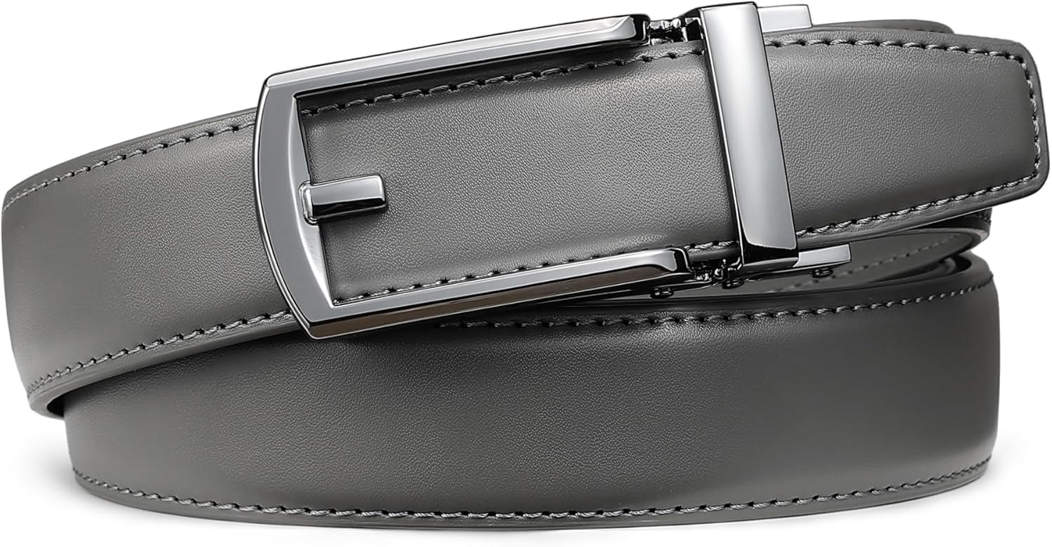 Founders & C Mens Ratchet Belt Leather Click 1 1/4" with Slide Buckle, Casual Dress Belt Adjustable - Image 2