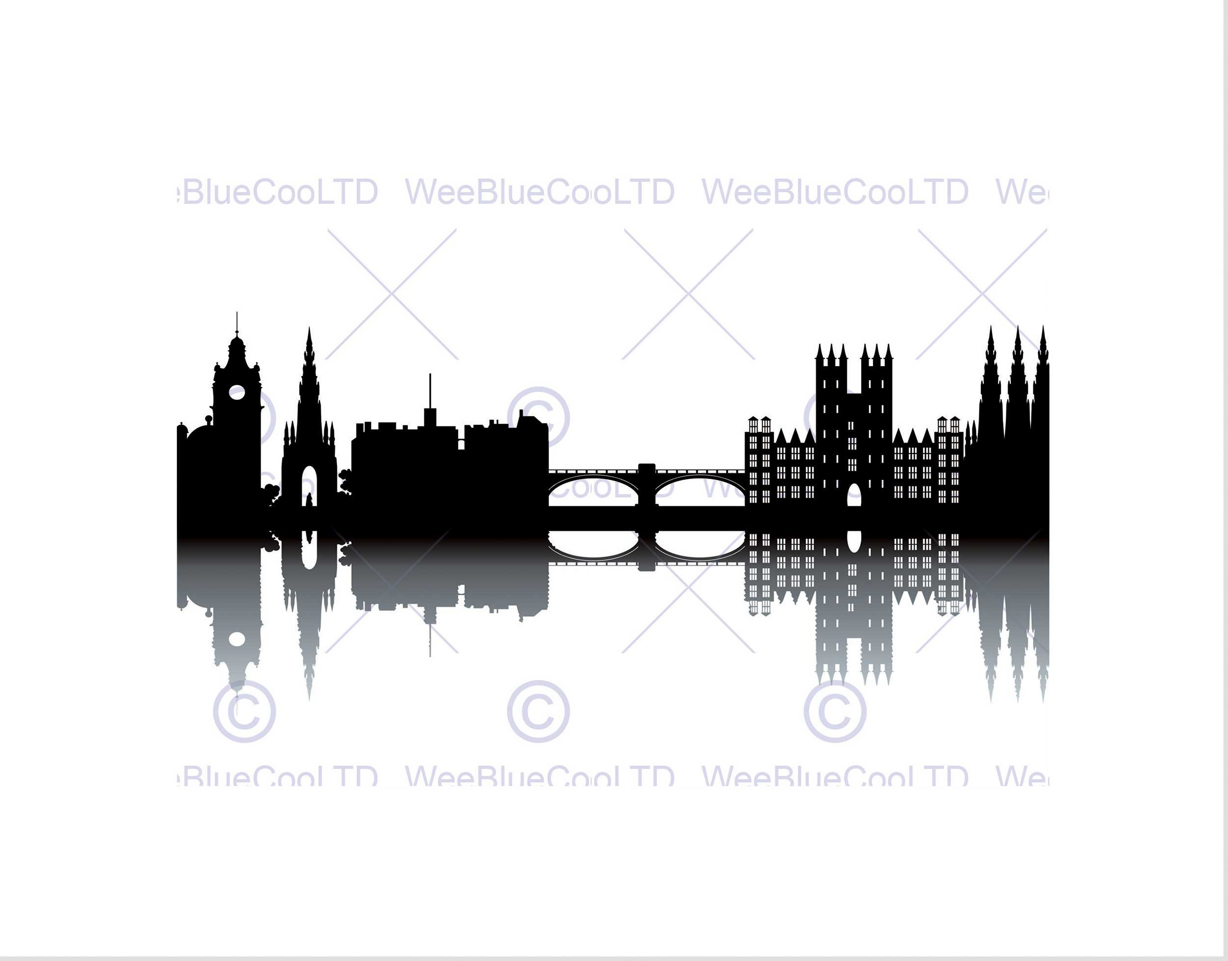 Wee Blue Coo Painting Drawing Abstract Cityscape Skyline Edinburgh Wall Art Print