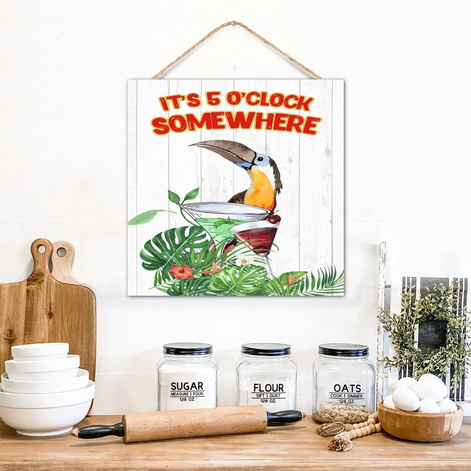 Panneau en bois personnalisé pour entrée et salon style tropical et drôle
