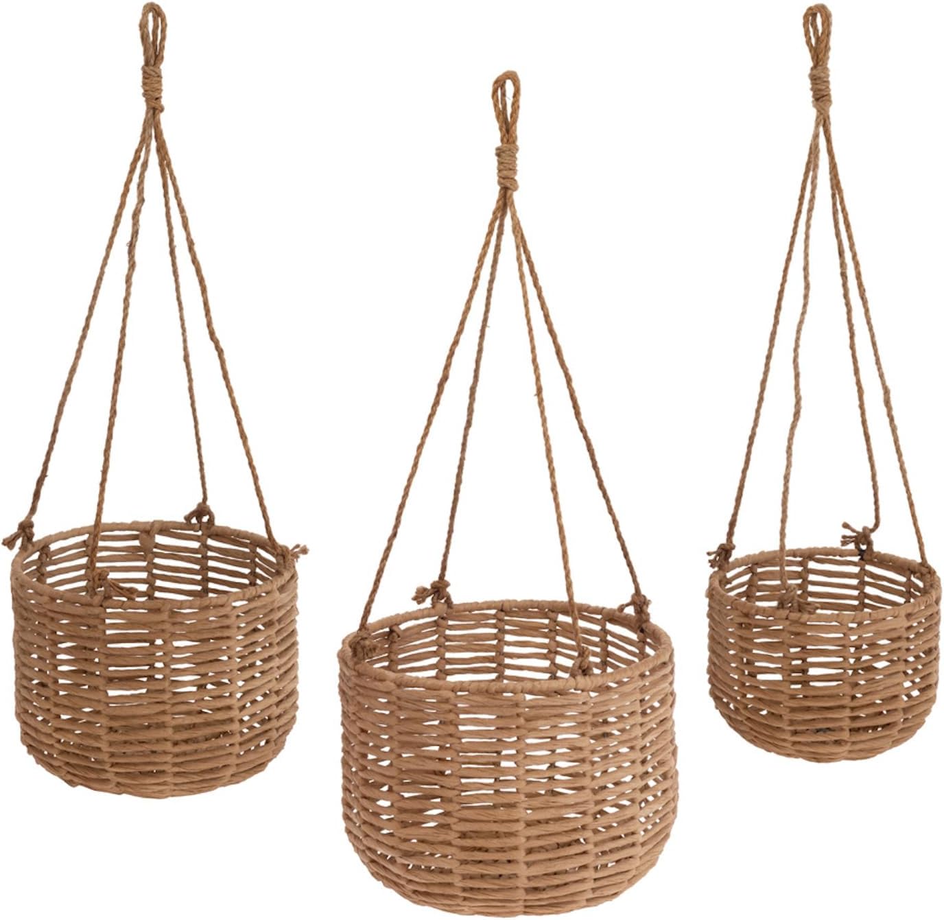 Boston International Set of 3 Hanging Baskets Vertical Storage & Plant Holders, 3 Sizes, Natural Tan