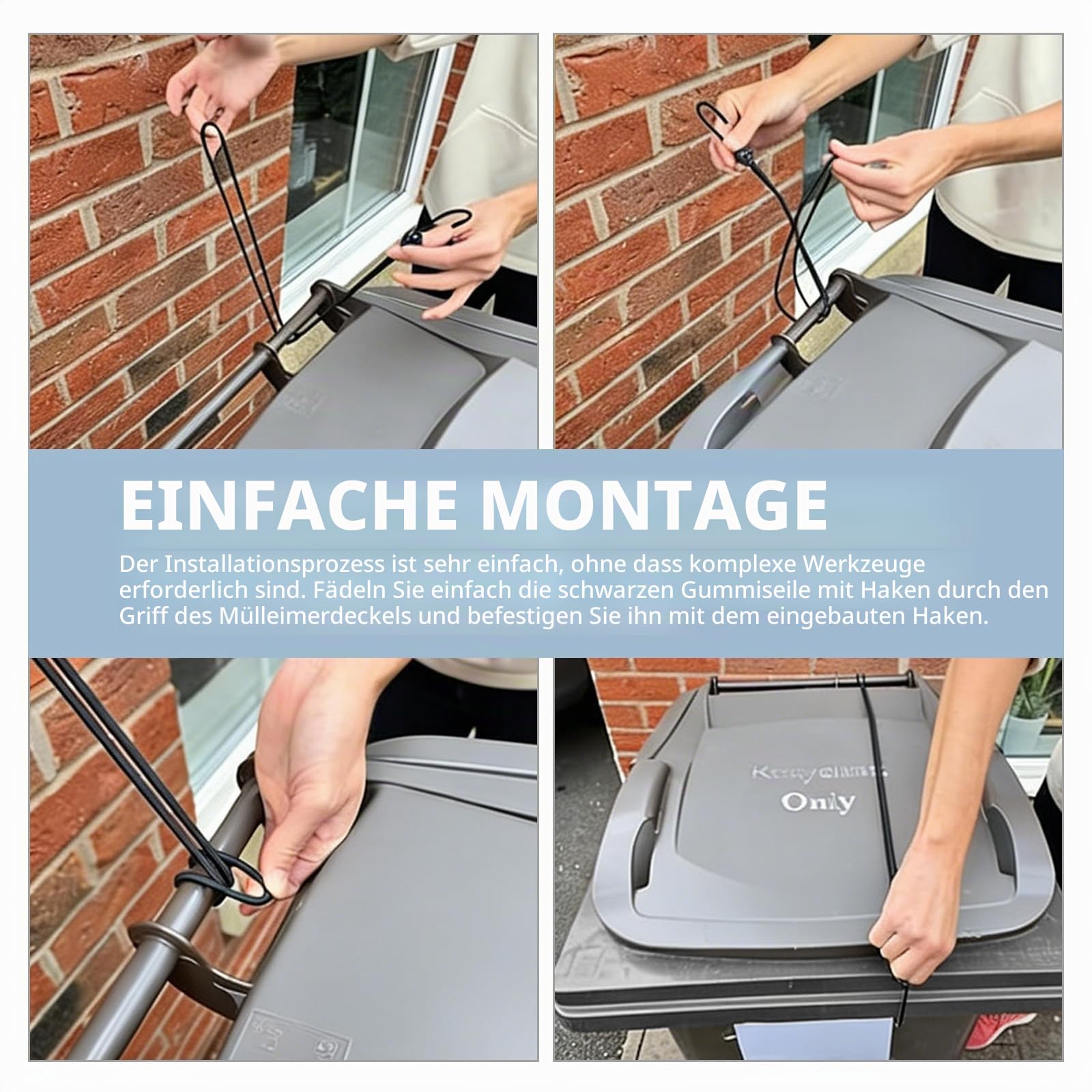5 Stück Mülltonnenschlösser, 55 cm, schwarz, universal, strapazierfähig, Mülltonnendeckelriemen, Bungee-Seile mit Haken für starken Wind, Sturm, verhindern Tierkramen und Verschütten