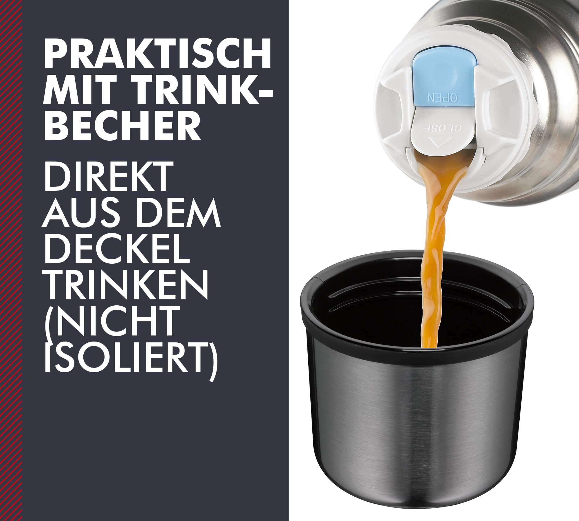 Termo Ligero y Compacto de Acero Inoxidable Mate de Thermos, Acero Inoxidable, Gris, 1 L