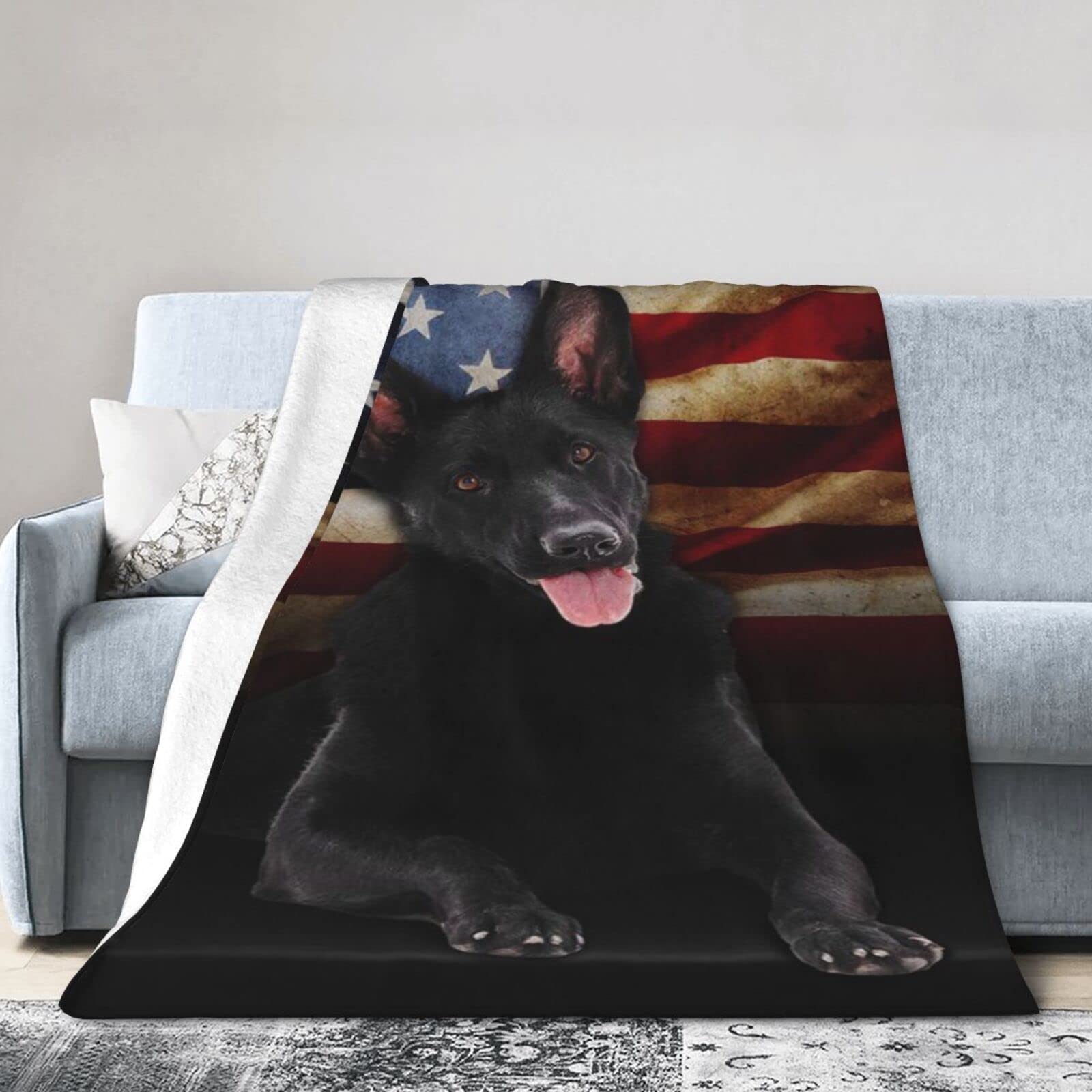 Lsjuee Flannel Fleece Blanket 50"X40" Blackan Shepherd American Bed Throw Blanket Lightweight Ultra-Soft Travel Winter Blankets for Womens Keep Warm