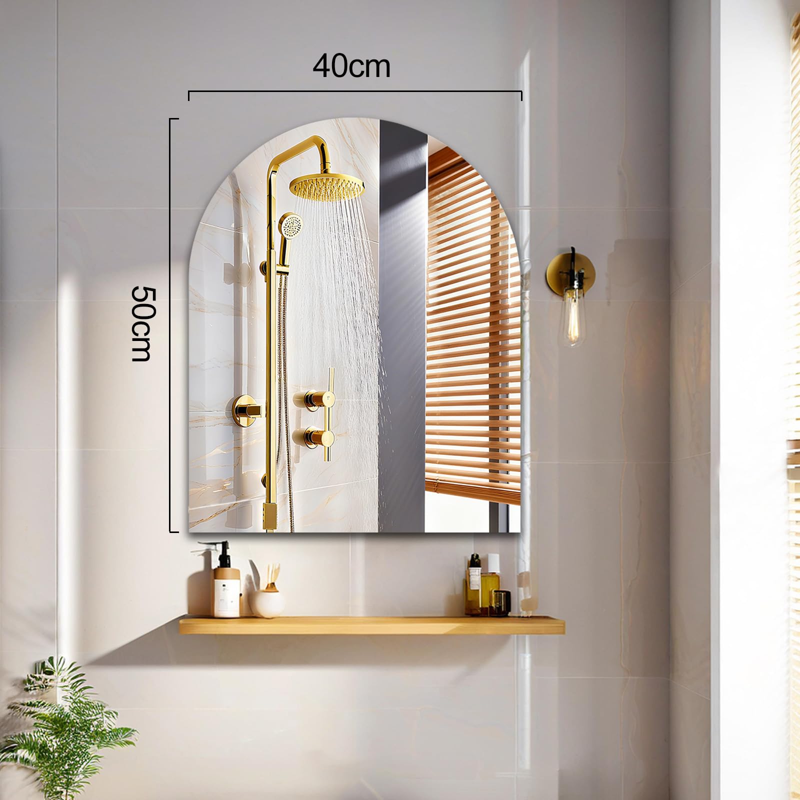 Miroir Mural en Verre sans Cadre 40 x 50 cm Arch Miroir de Maquillage Miroir Autocollant Mural Décorative pour Chambre Salon Salle de Bain Porte
