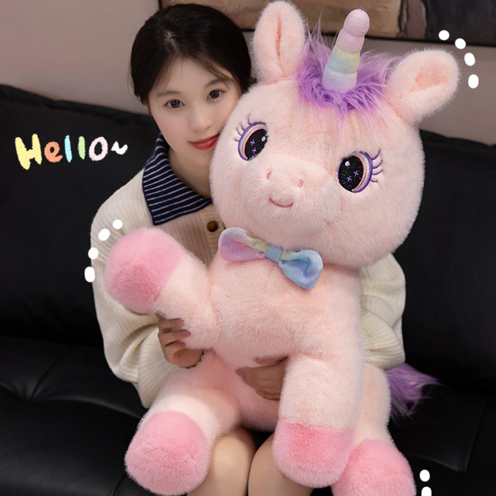 Einhorn Kuscheltier, GefüLltes Einhorn Tier PlüSchtiere, Weiche Kuschelkissen Puppe, Hochwertiges Stofftier, Geschenk FüR Geburtstag, Weihnachten & Valentinstag Rosa (60cm,Fen)