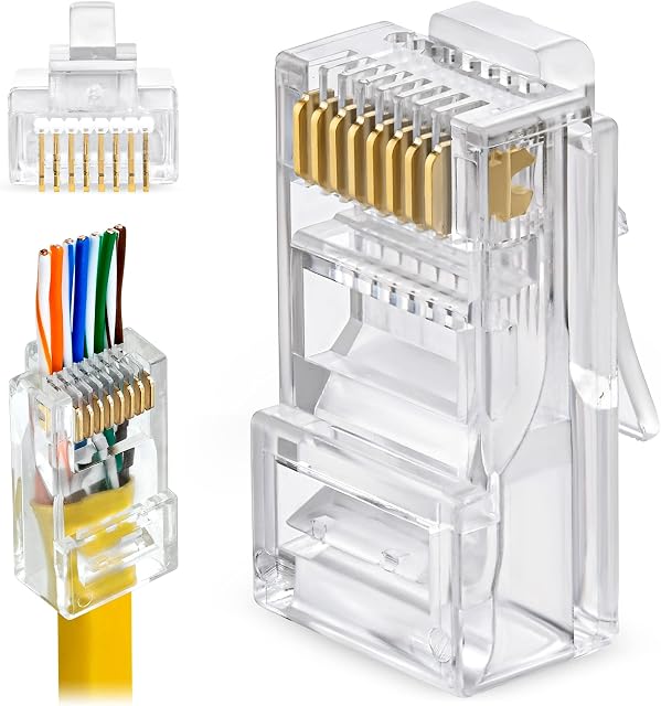 GTZ RJ45 Cat6 Pass Through Connectors - Pack of 50 - EZ to Crimp Modular Plug for Solid or Stranded UTP Network Cable - Male Ethernet Connector End
