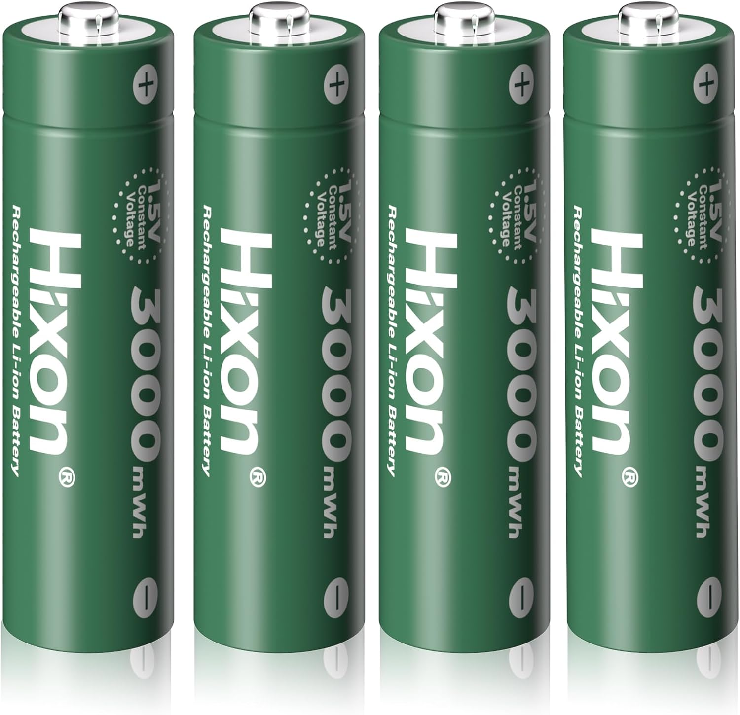 Hixon Baterías de litio recargables AA de 1.5 V, paquete de 4 baterías recargables de iones de litio doble AA de 3000 mWh, 1.5 voltios, salida