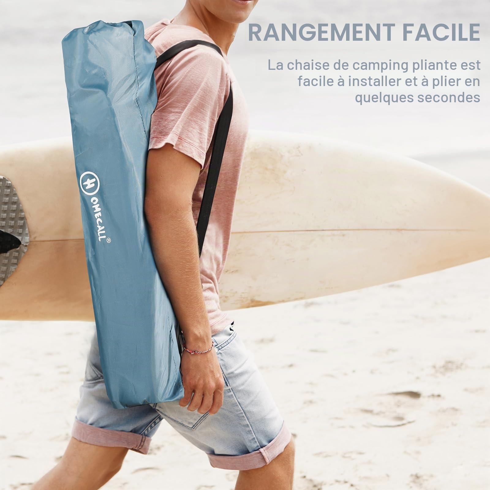Homecall Chaise de plage pliante, légère, basse, avec dossier confortable, accoudoirs rembourrés, jusqu'à 120 kg, pour plage, jardin (1 pièce)