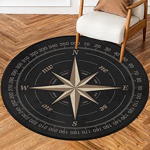 Amazon.com: YPPAHHHH Compass Rose Round Area Rug 3Ft Artwork Black Non ...