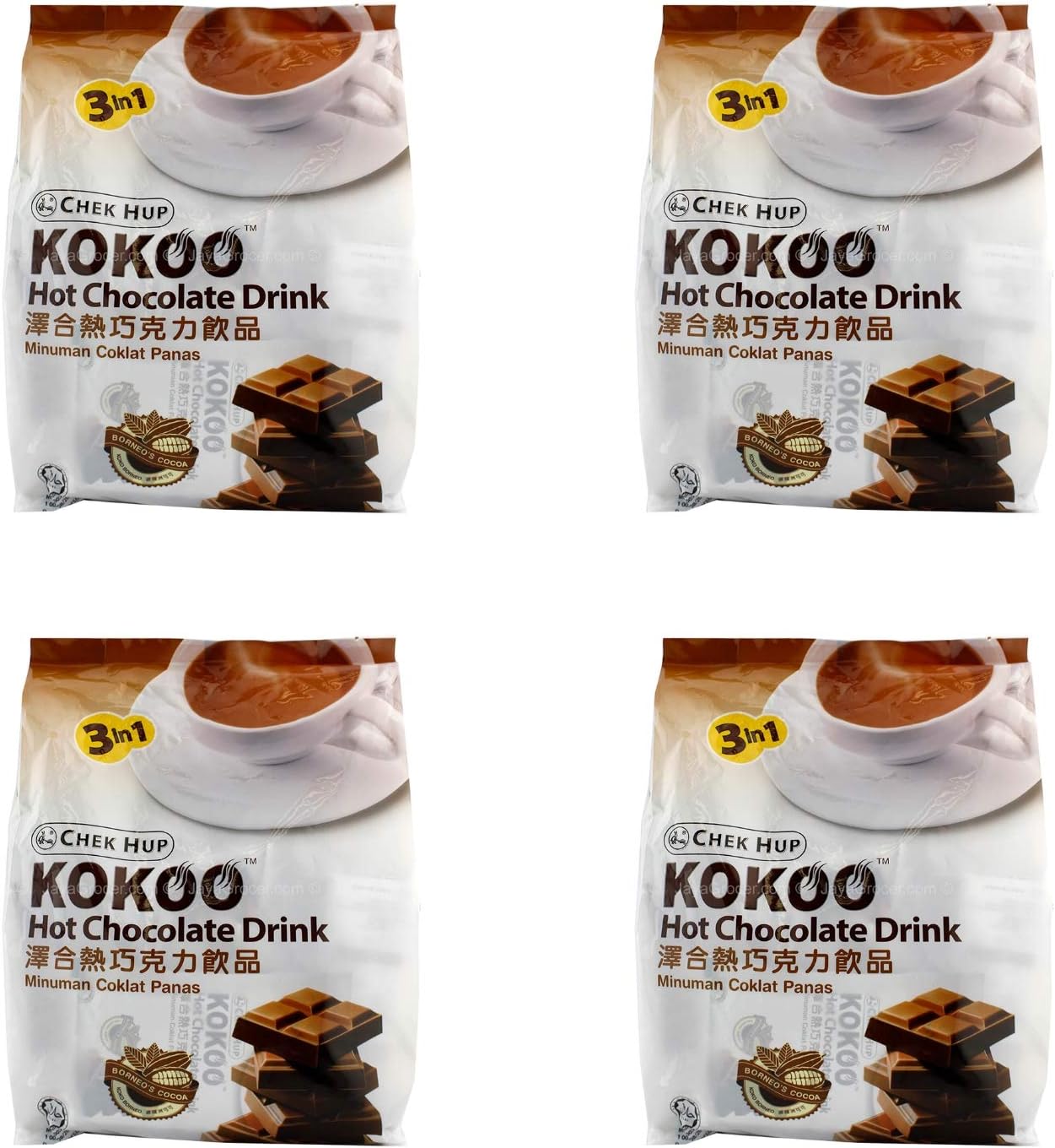 4 Pack Chek Hup 3 in 1 KoKoo Hot Chocolate Drink Imported from Malaysia (4x12 sachets)