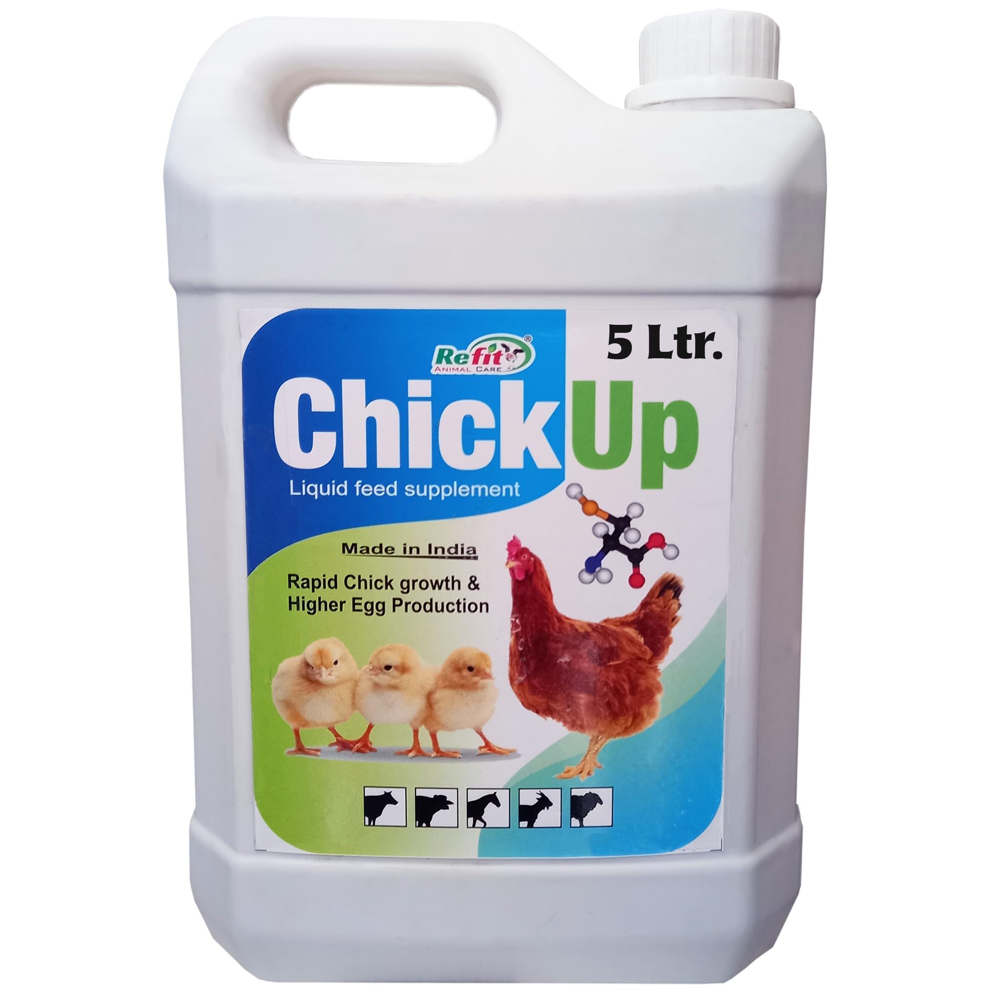 REFIT ANIMAL CARE Chicken Feed | Chicks Feed | Chick Food Fast Growth Supplement | Pre Starter & Multivitamin for Chicks | Growth Booster & Promoter | Chicken Supplement for Poultry, 5 LTR, Chick Up