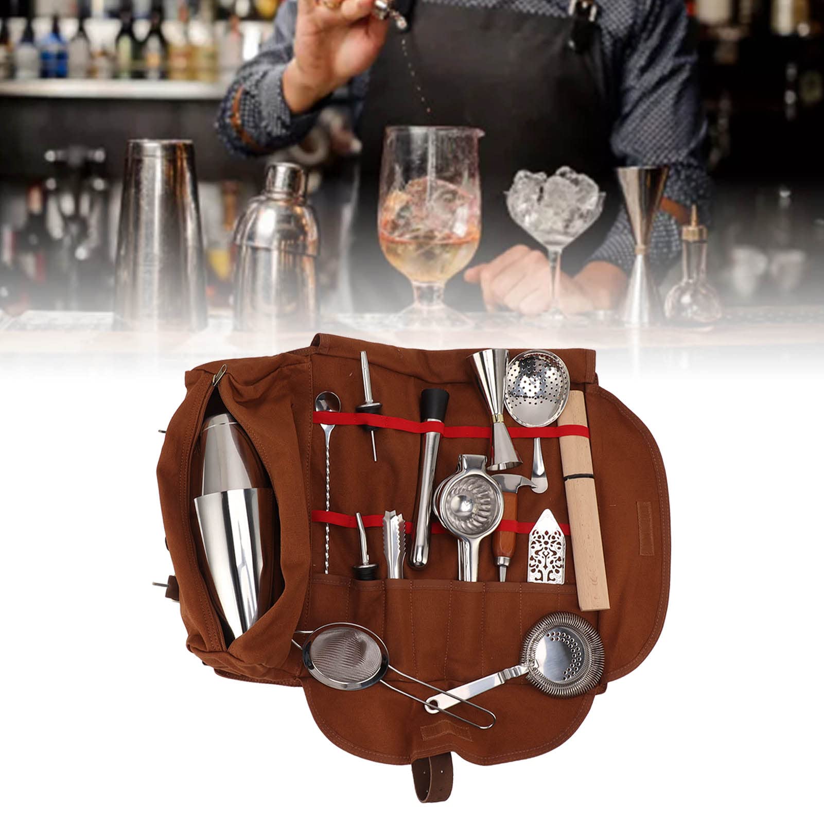 Kit de coctelera mezcladora de cócteles, Kit de coctelería de Acero Inoxidable de 18 Piezas con Bolsa de Almacenamiento, para Bar y Uso doméstico, diseño Lavable y