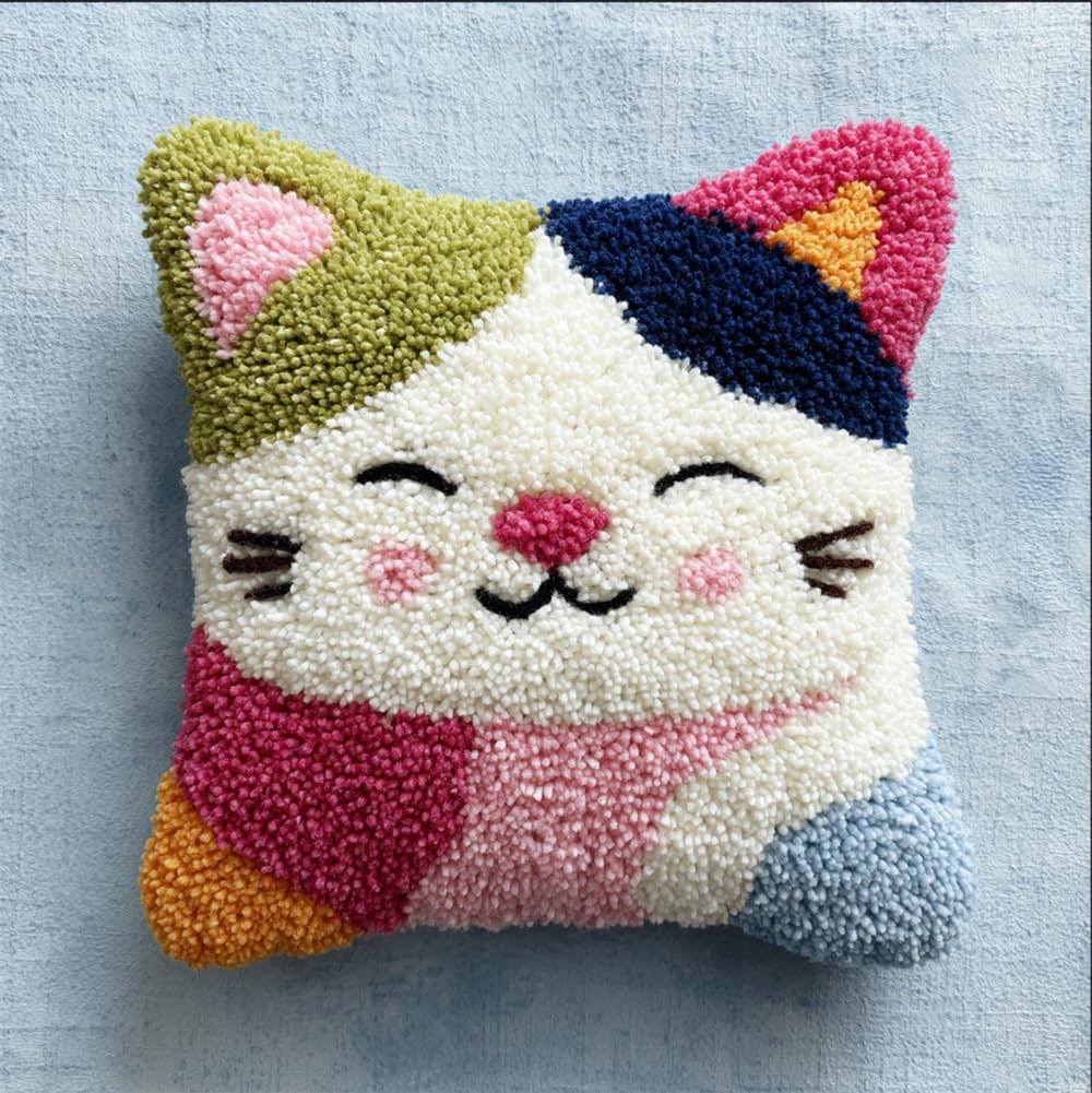 Taxpy Latch Hook Cushion Kits for Adults,Cat 17X17Inch DIY Embroidery Pillow Case Kits