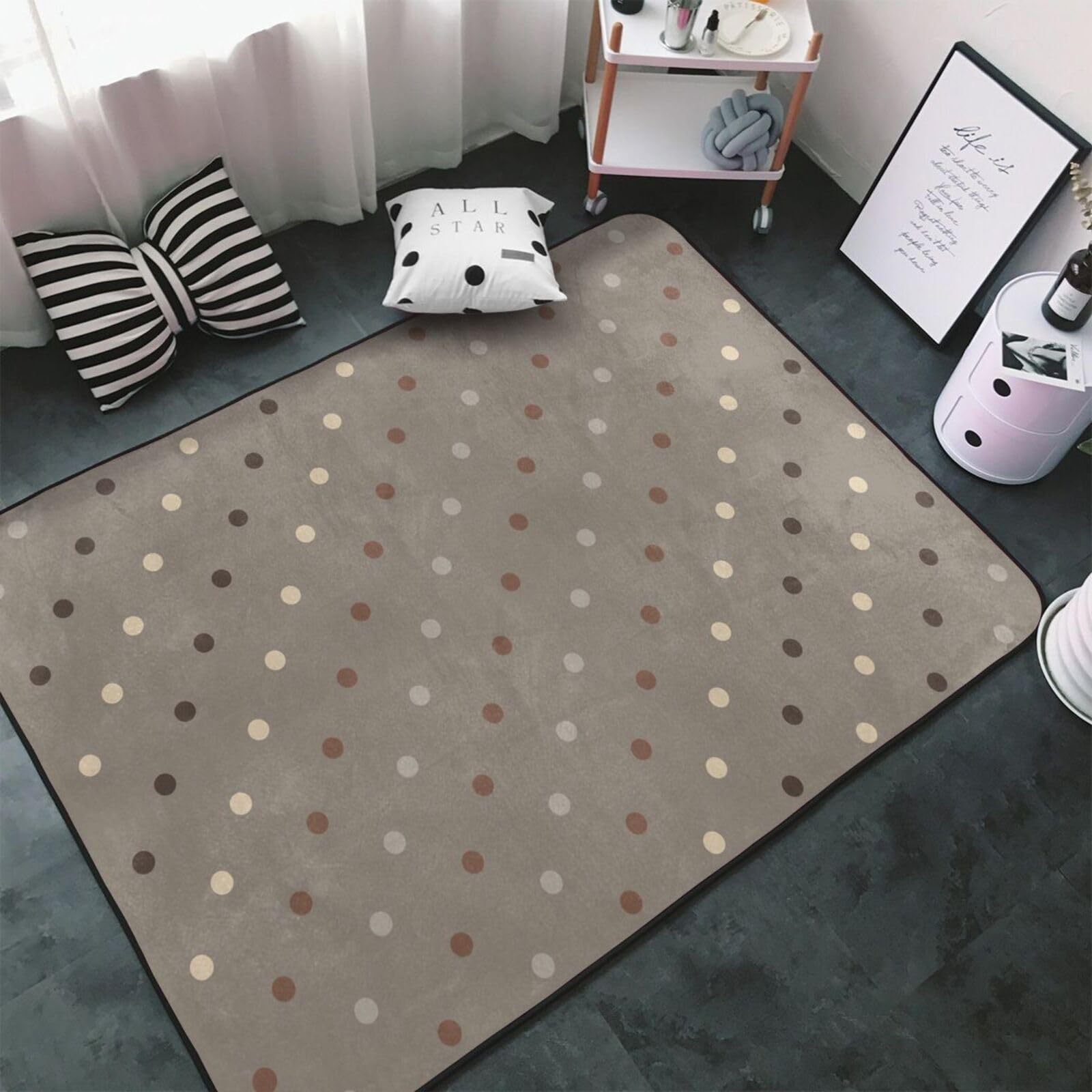 Tapis antidérapant lavable de salon 152x99 cm doux imprimé taupe