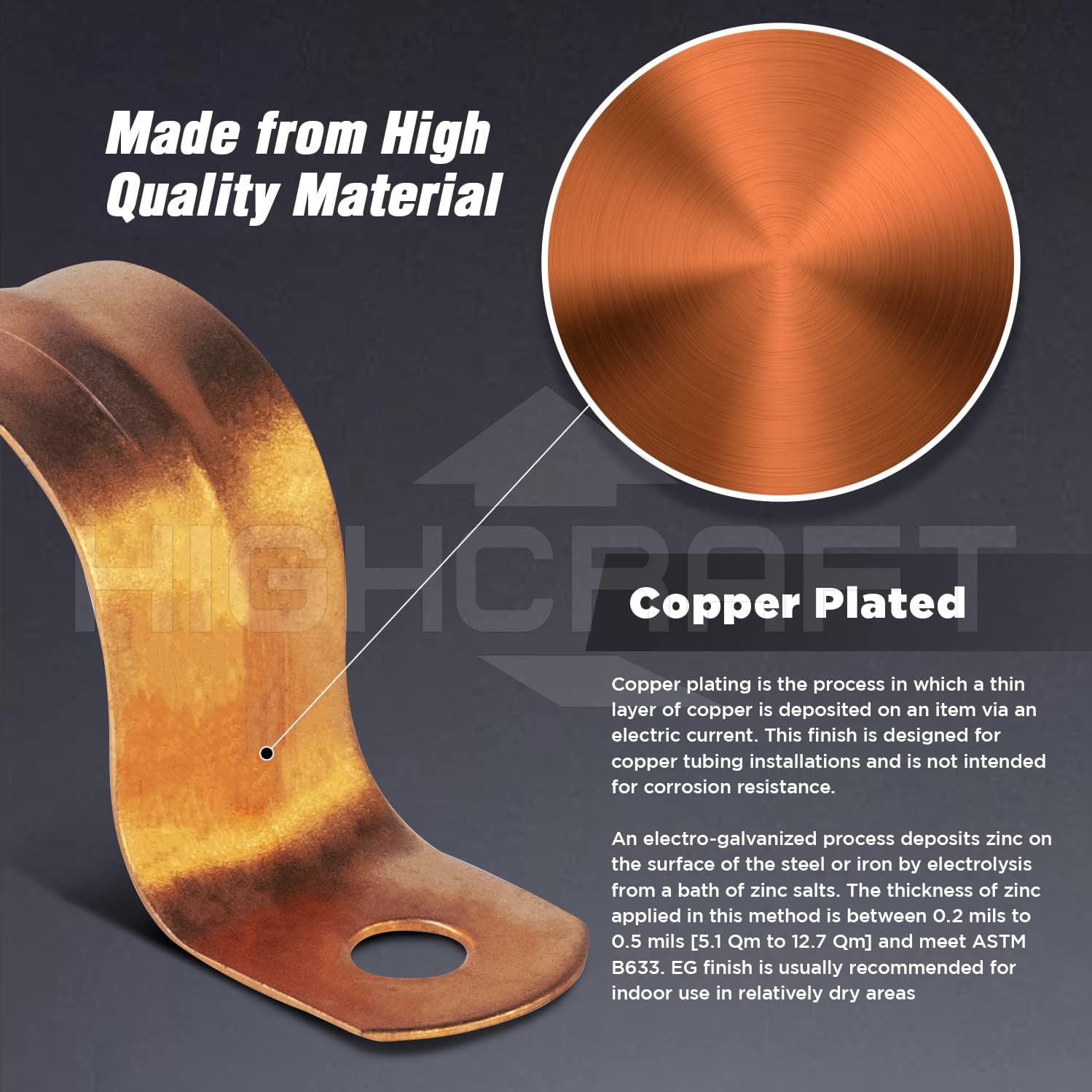 Highcraft QQT-DD34-100 Two-Hole Pipe Strap U Bracket, 3/4 Inch, Copper Coated Steel -100 Pack