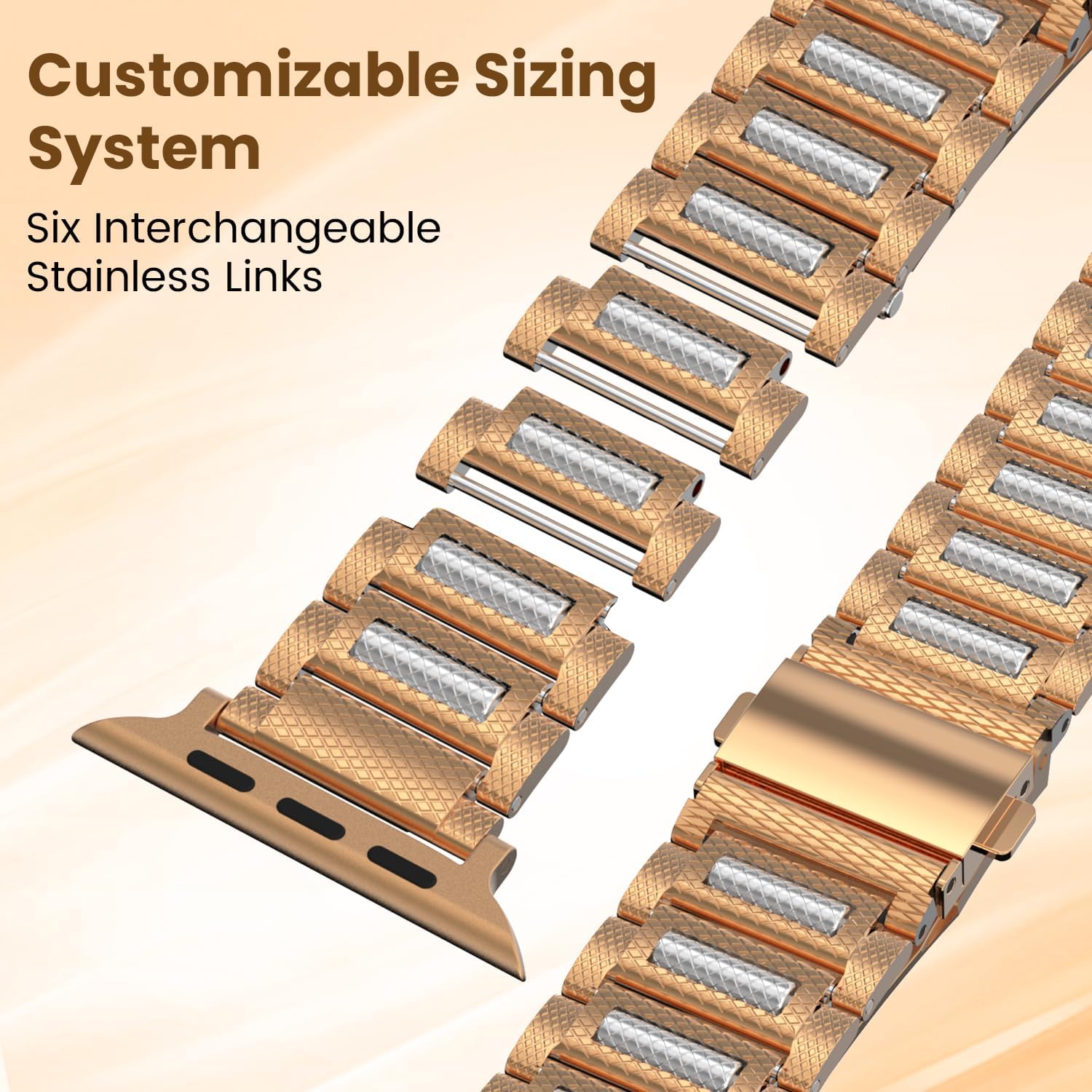 Adjustable Stainless Steel Band with Metal Rollers No Tool Quick Release Compatible with Apple Watch 38mm 40mm 41mm 42mm(Series 10/11) iWatch Wrist Straps for Series 11 SE 3 4 5 6 7 8 9 10