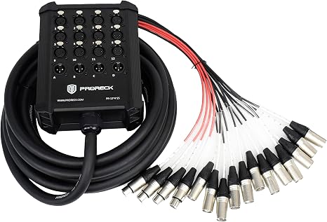 PRORECK 12-Channel Low Profile XLR Send Circuit Board Snake Cables, XLR Splitter Cable for Live, Recording, Stage, Studio, 25 Feet Long (PR-12 * 4 * 25)