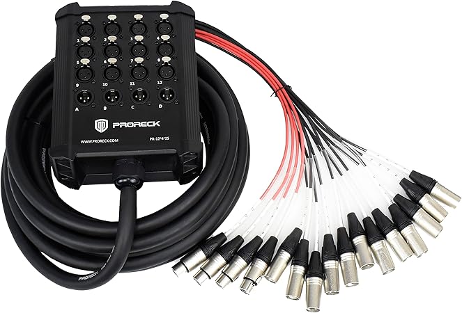PRORECK 12-Channel Low Profile XLR Send Circuit Board Snake Cables, XLR Splitter Cable for Live, Recording, Stage, Studio, 25 Feet Long (PR-12 * 4 * 25)