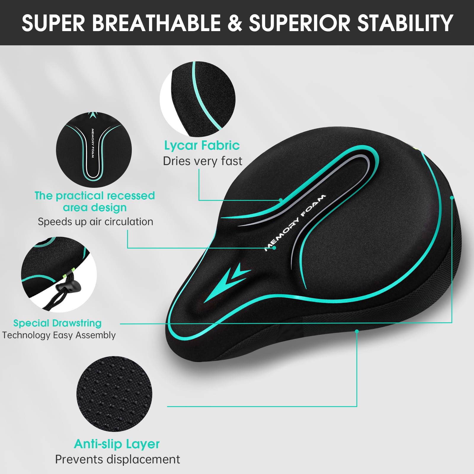 MSDADA Housse de siège de vélo rembourrée en Mousse à mémoire de Forme pour Homme et Femme, Accessoires de vélo Confortables pour vélo, extérieur et intérieur (Vert)