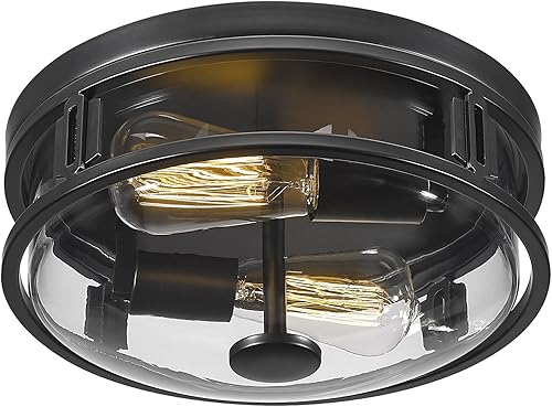 Miniatura 10 de Luminzone Lámpara de techo de montaje empotrado con pantalla de vidrio esmerilado, 2 luces para interiores y exteriores, iluminación de granja,