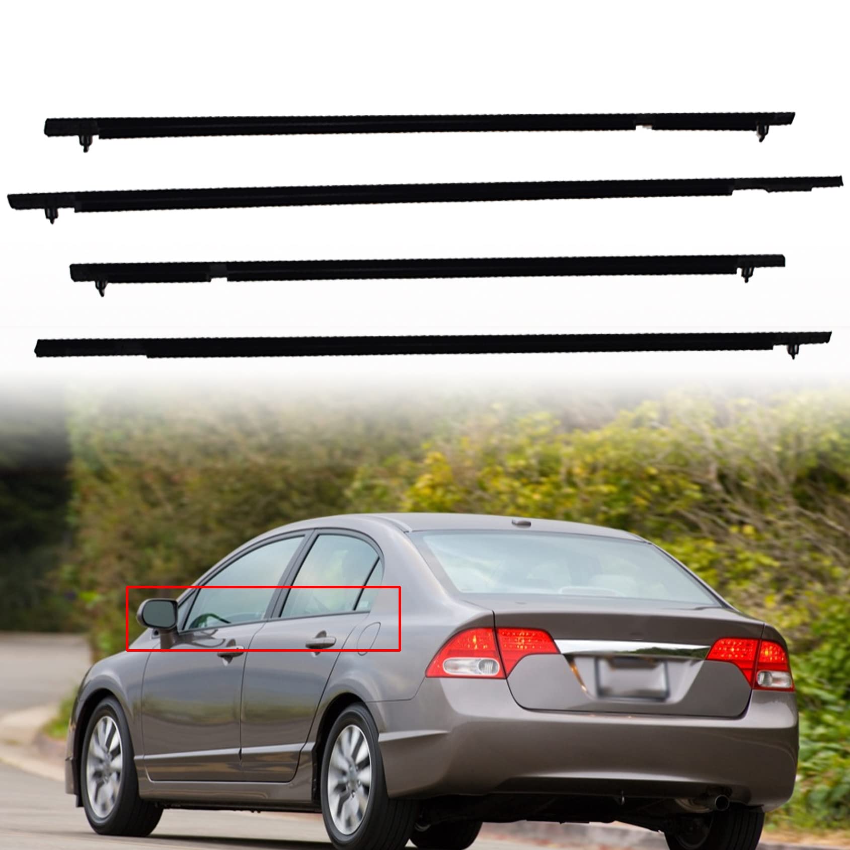 Window Weatherstrip Seal Moulding For Honda Civic 2006-2011 4-Door Sedan - Left & Right