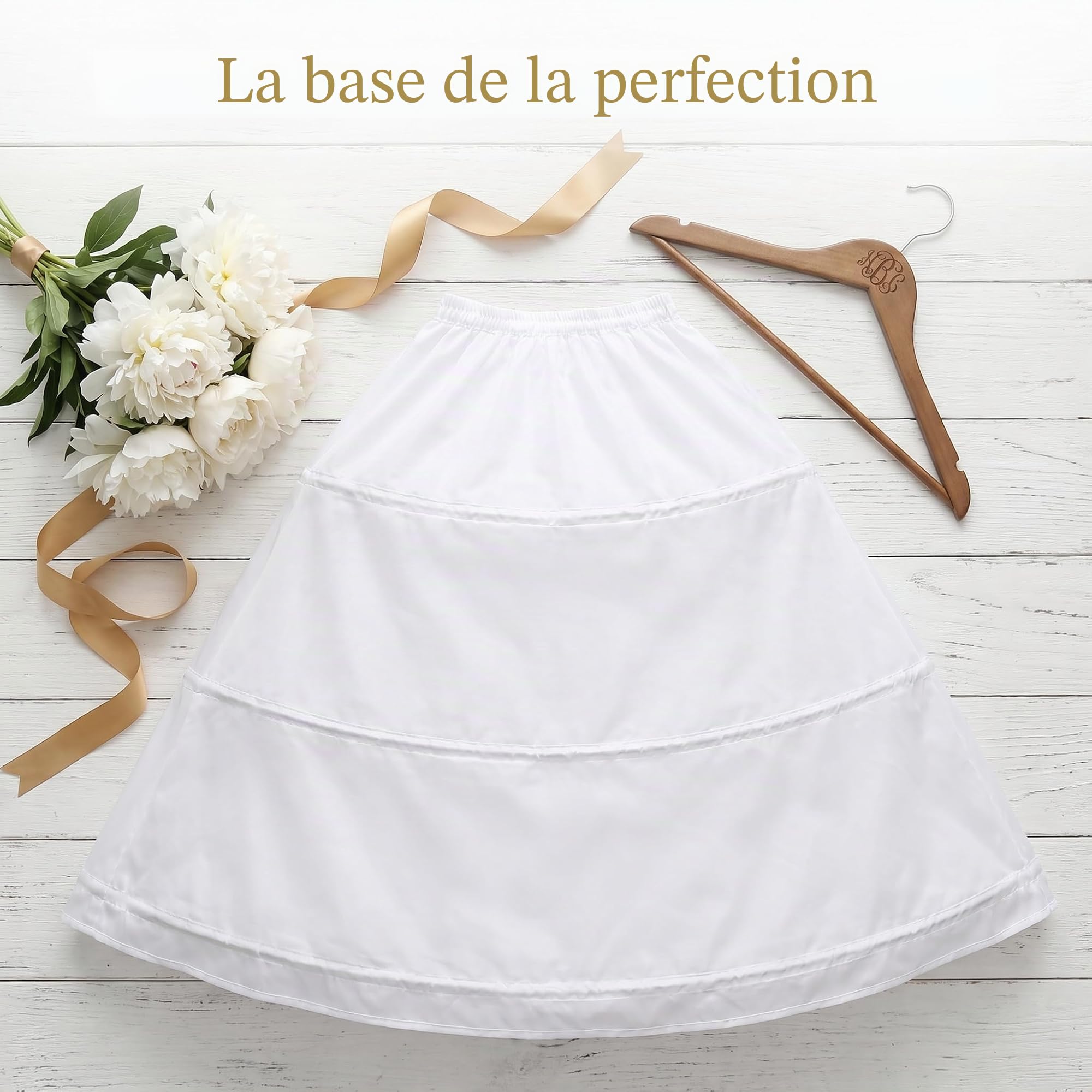 Jupon Crinoline Long de Femme, 3 Couches Cerceaux, Jupon pour Robe Mariée de Mariage, Mi-Longue Crinoline Demi-Slips, 3 Hoops pour Demoiselle d'honneur Mariage, Blanc, Élégance et Confort