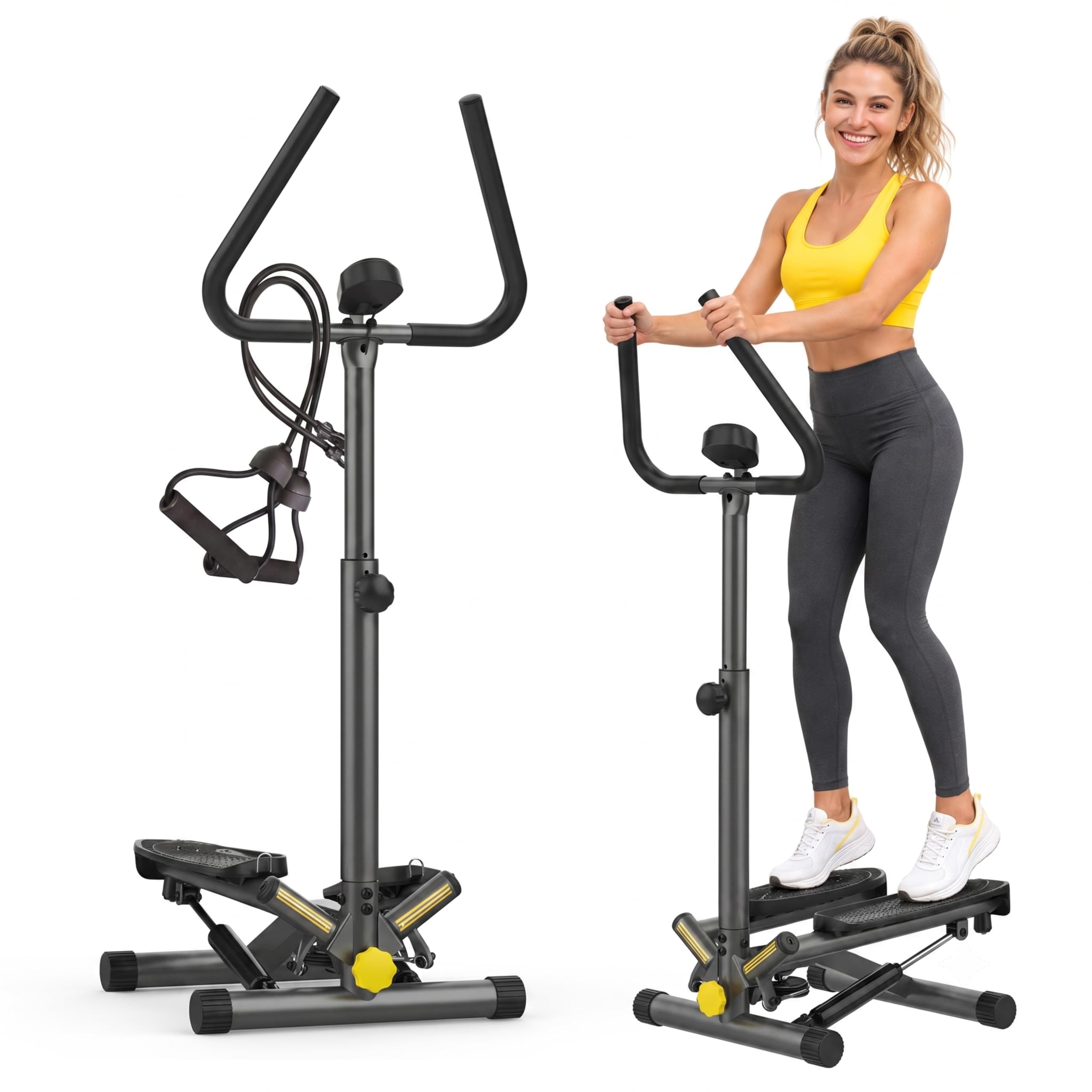 Stepper Machine with Resistance Bands & Handlebar, Mini Stepper with 300LBS Weight Capacity, Twist Stepper for Full Body Workout, Adjust Step Height, Smooth & Quiet, Step Machine for Men Women-image-41