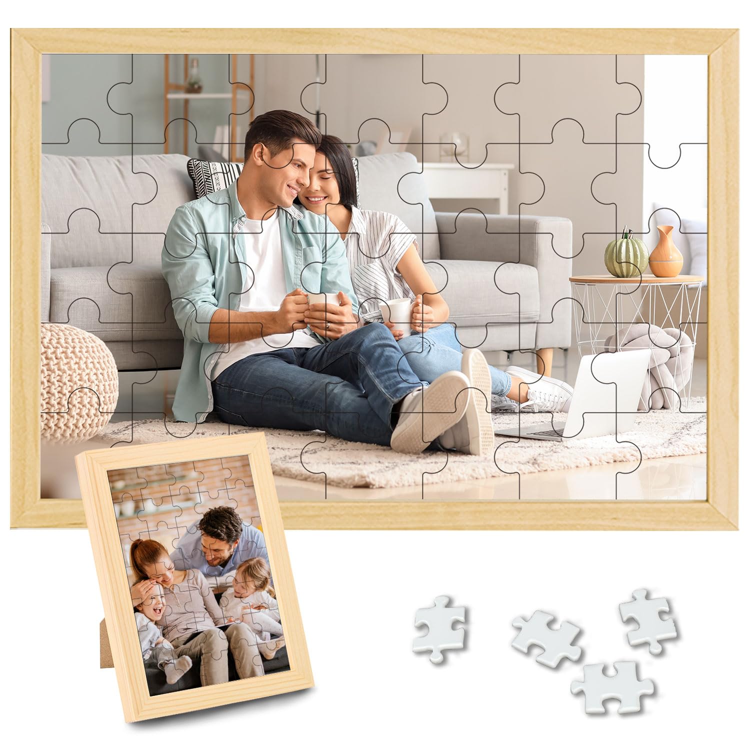Puzzle Personnalisé Photo Puzzle Personnalisable avec Cadre Photo en Bois inodore Une Large Gamme de Styles à Choisir（(Le Nombre de Puzzles varie de 35 à 1000)