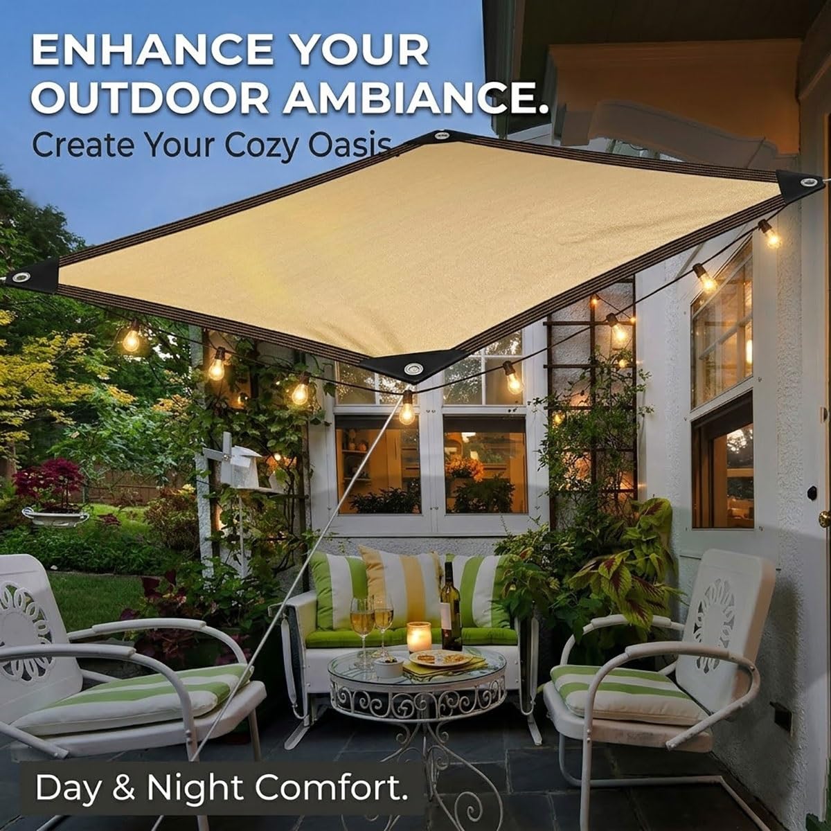 e90% UV Protect 6.5x15m Outdoor Canopy for Gar & Gazebo - e Tessuto con occhielli Ideale per Dec & Terrazze