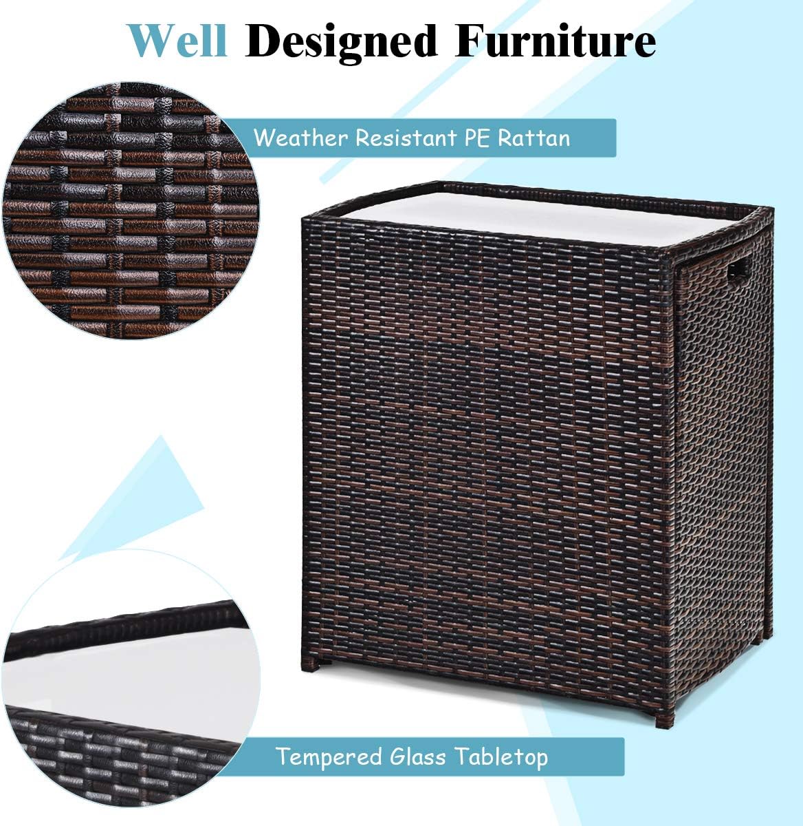 Compact Brown Wicker Outdoor Patio Set with Cushions and Glass Table