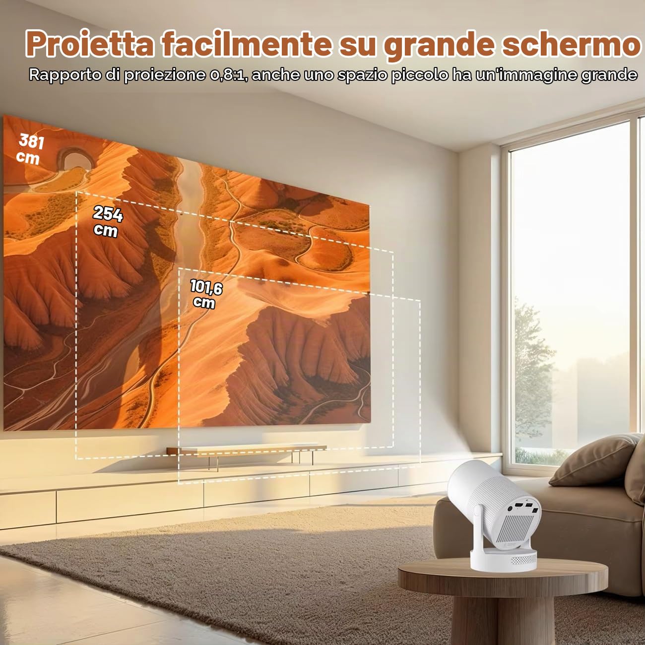 Proiettore HY300 Pro+ con altoparlante integrato da 5 W, 1920 x 1080p, Android 14, 8000 lumen, WiFi 6, BT5.4, portatile, per esterni (HY300 Pro New-White)