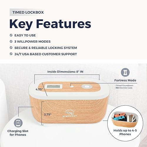 Miniatura 3 de Mindsight Caja de bloqueo cronometrada  Desenchufa de teléfonos, videojuegos, redes sociales, aperitivos y antojos  3 modos basados en la fuerza de