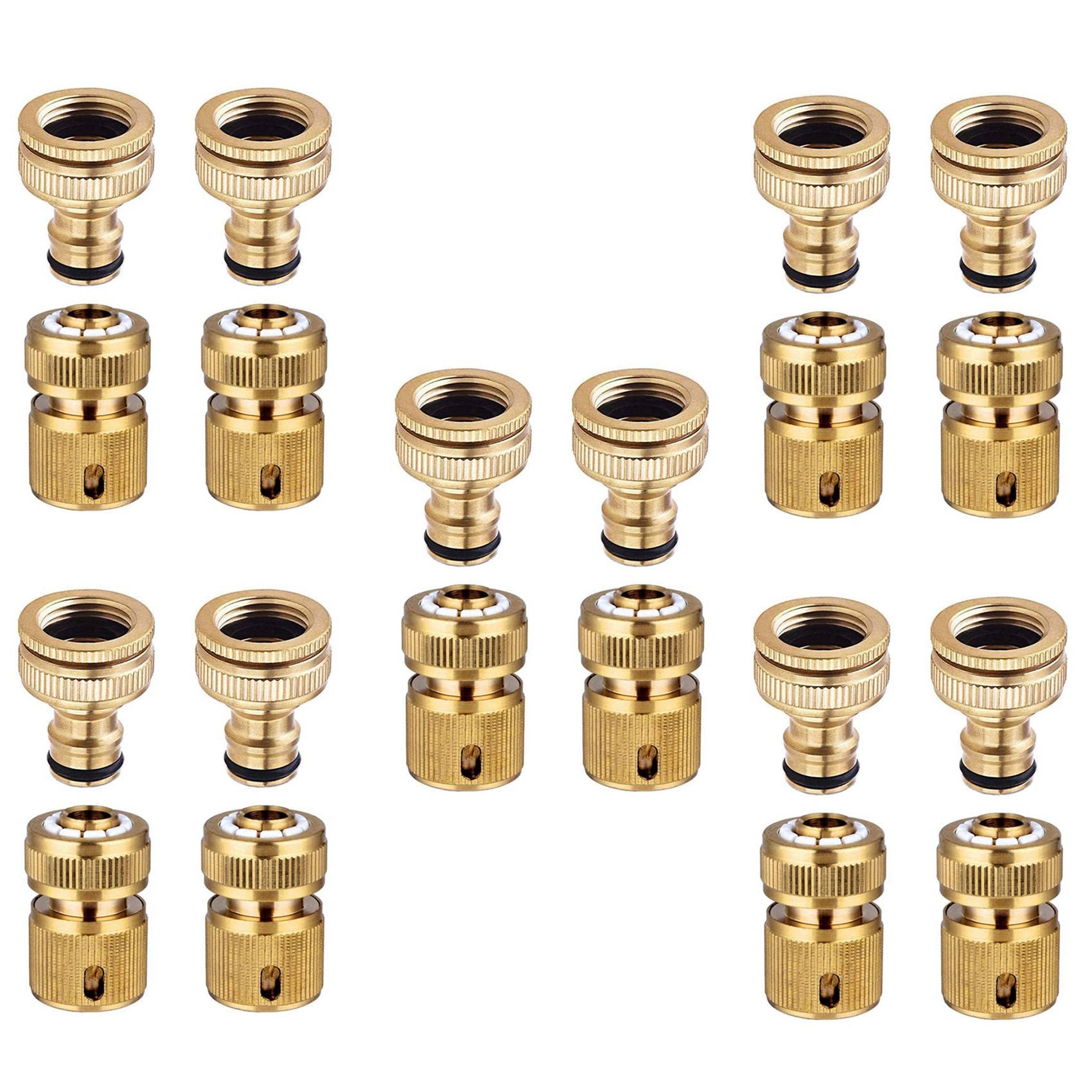 20 Raccordi Idraulici, Connettori per Tubo da Giardino da 1/2 Pollici e 3/4 Pollici, 2 in 1 e 1/2 Pollici, Connettore Rapido per Tubo Flessibile