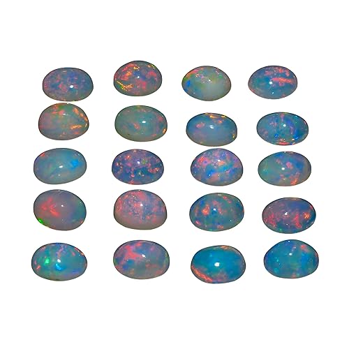(2 Stone Pack, Oval, 7x5) AURA GEMS Natural Ethiopian Opal Oval Cabochon, Opal Loose Gemstone For Jewelry Making, Fire Play Color Opal Oval Cabochon