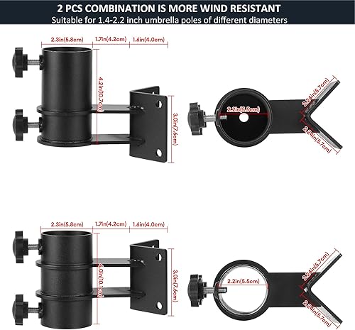 Miniatura 7 de Abrazadera de sombrilla resistente para montaje en esquina, 2 piezas, soporte de sombrilla de patio, soporte ajustable para sombrilla de terraza,