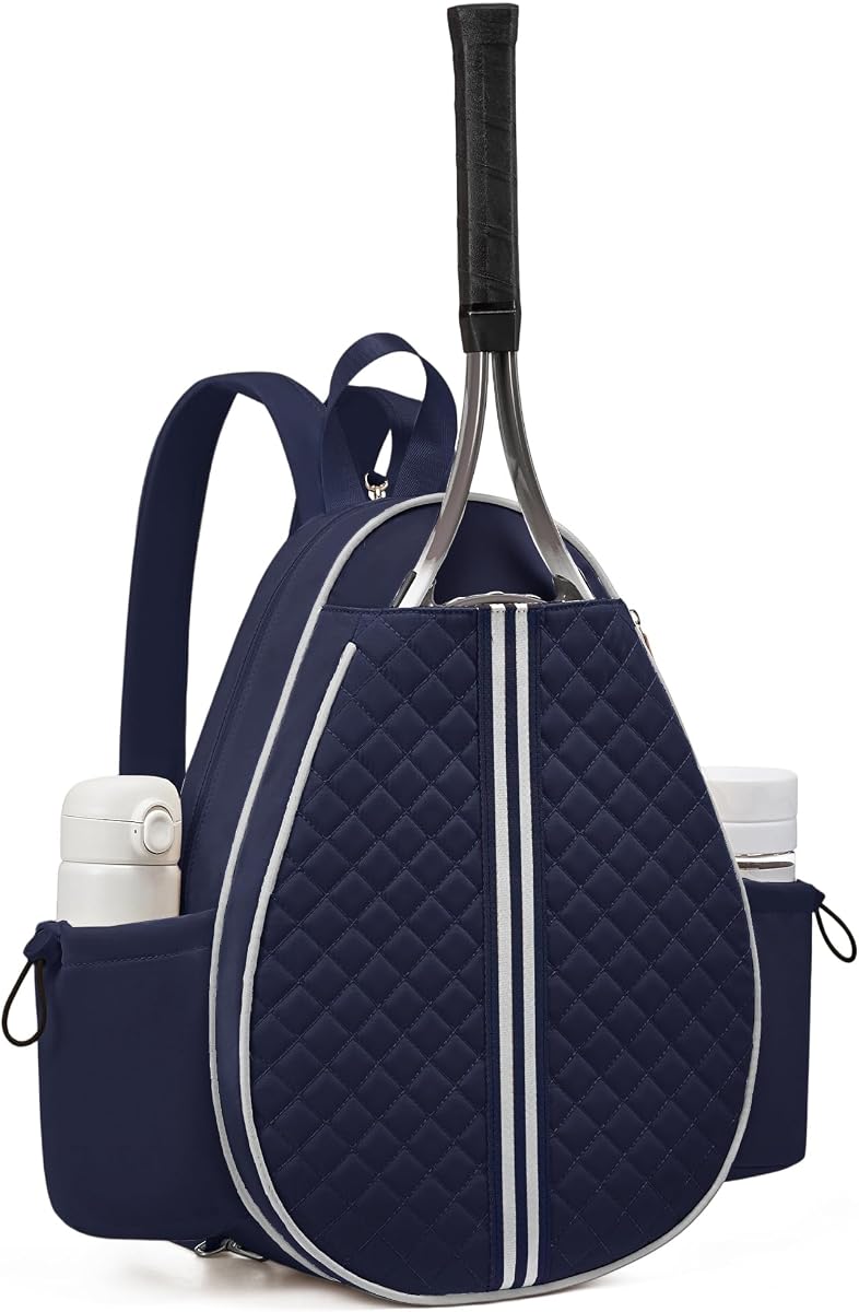 Sucipi Bolsa de Tenis, Bolsa de Tenis Acolchada para Mujer, Mochila para Raqueta de Tenis | Elegante diseño acolchado, con gancho oculto para valla y compartimento húmedo, bandolera o mochila, adecuado para tenis Pickleball