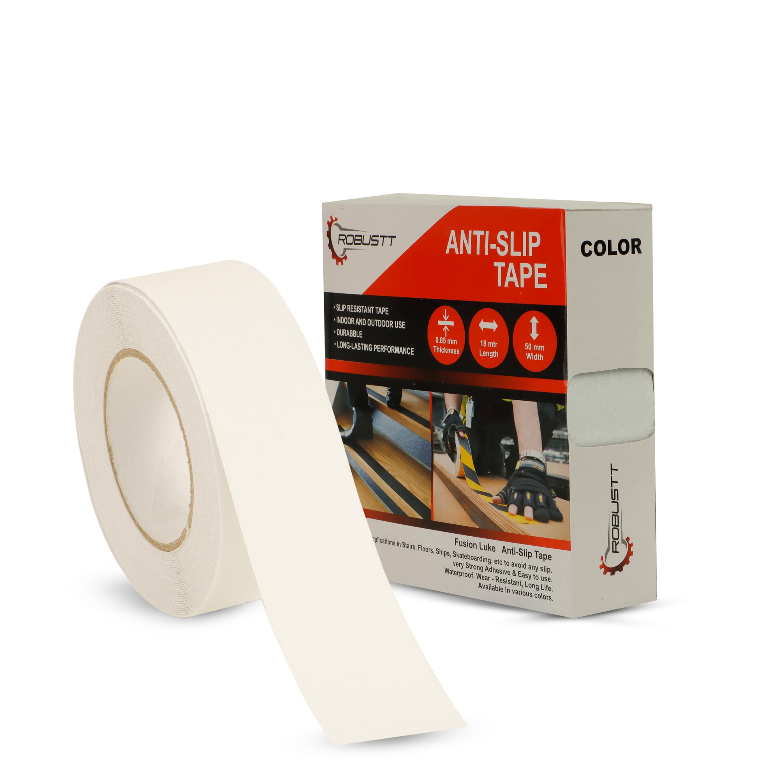 Robustt Anti Skid/AntiSlip 18 Meter 50MM (White) Fall Resistant with PET Material and Solvent Acrylic Adhesive Tape for Slippery Floors, Staircase, Ramps, Indoor, Outdoor Use-image-5