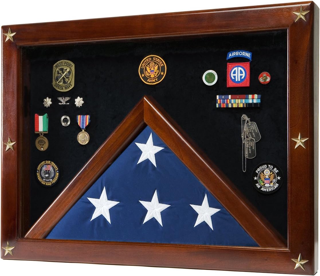 Military Medal Shadow Box with Display Case for Memorial Flag - Black Felt Selected