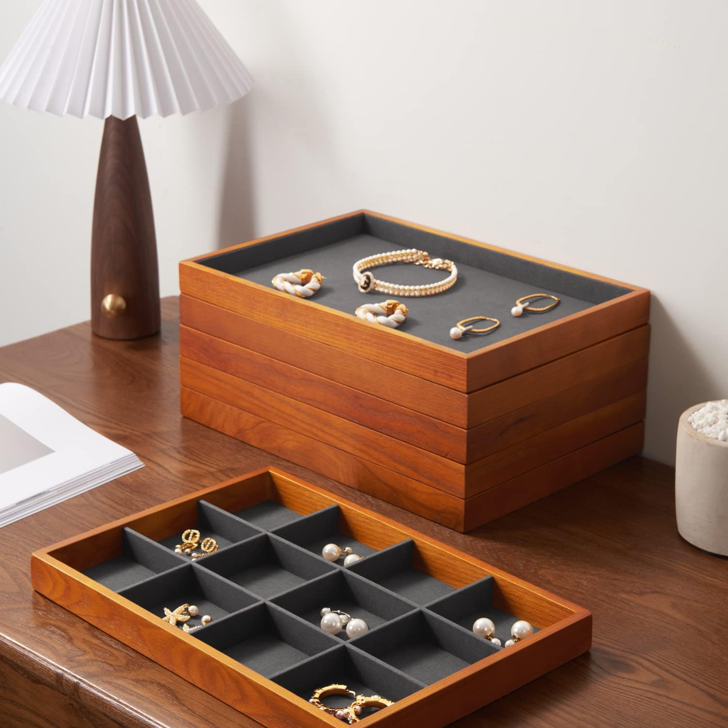 【色:D：リング用ダークグレー】Oirlv ジュエリートレイ アクセサリートレイ Amazon｜Oirlv ジュエリートレイ アクセサリートレイ 木製