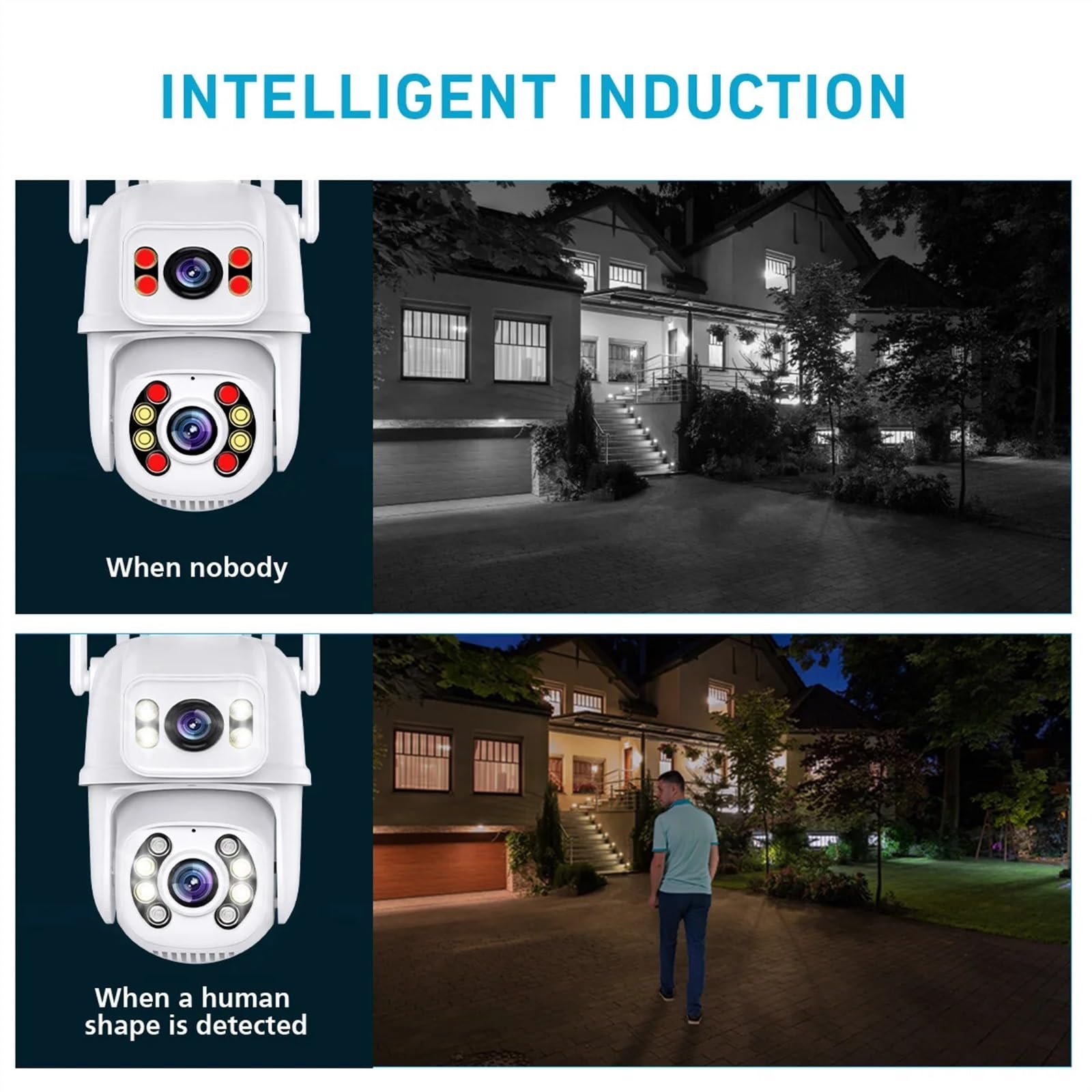 Kamera bezpieczeństwa zewnętrzna, 4K 8MP zewnętrzny noktowizor podwójny ekran kamera PTZ kamera IP do nadzoru wykrywanie człowieka 4MP ochrona bezpieczeństwa CCTV Kamera bezpieczeństwa domowego WiFi z