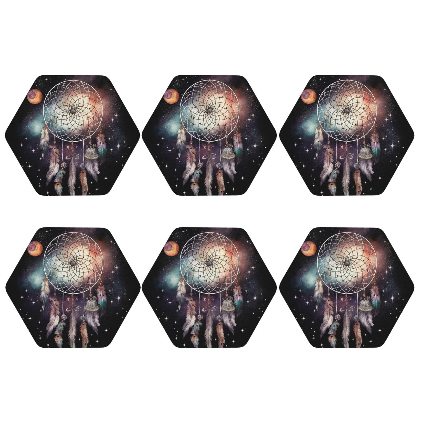 6pcs Leather Coasters for Drinks, Dream Catcher and Stars Drink Coasters for Tabletop Protection, 4" Cup Coasters for Coffee Table Decor, Non-Slip Drinking Cup Mat for Hot Or Cold Drink