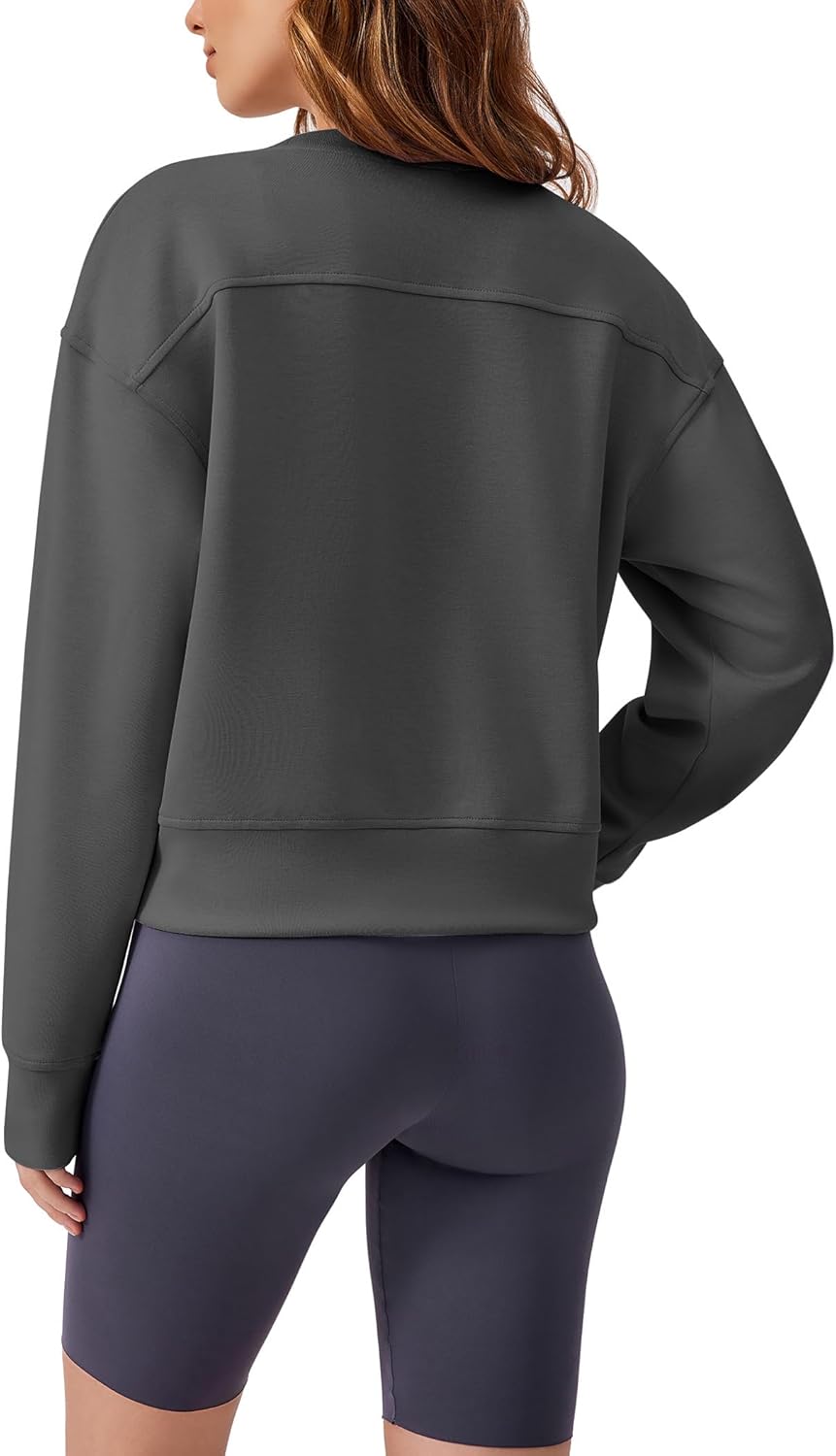 PINSPARK Soft Crewneck Cropped Sweatshirt for Women Long Sleeve Relaxed Lightweight Basic Crop Tops 2025 - Image 2