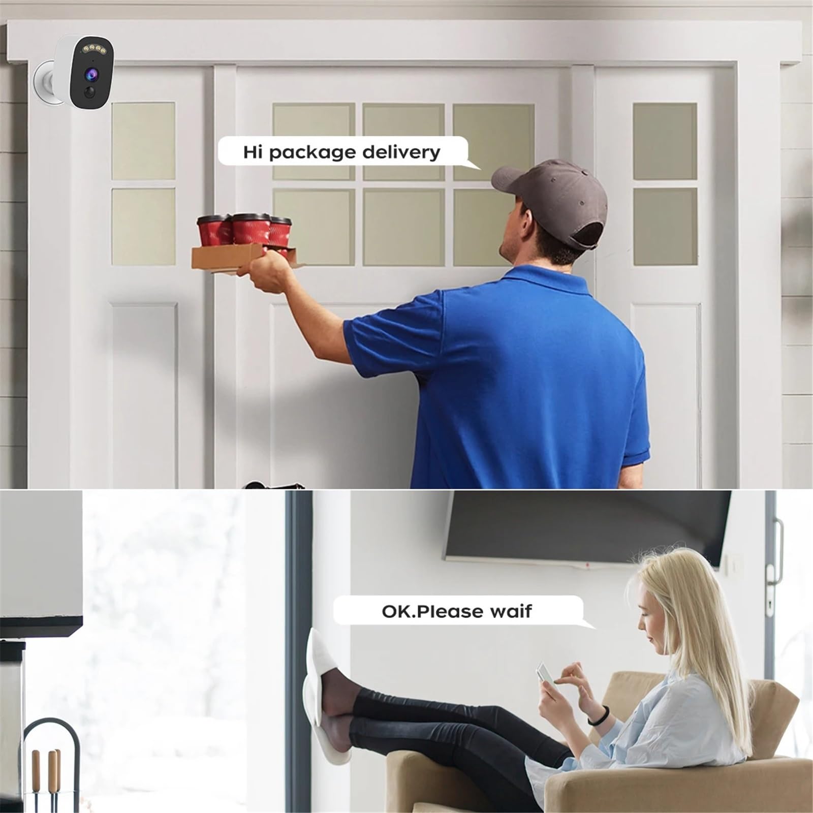 Telecamere di sicurezza, Telecamera di sorveglianza Wi-Fi 2K 3MP con rilevamento del movimento PIR, monitor a colori visione notturna, impermeabile IP66, audio bidirezionale(2K Add 128G)